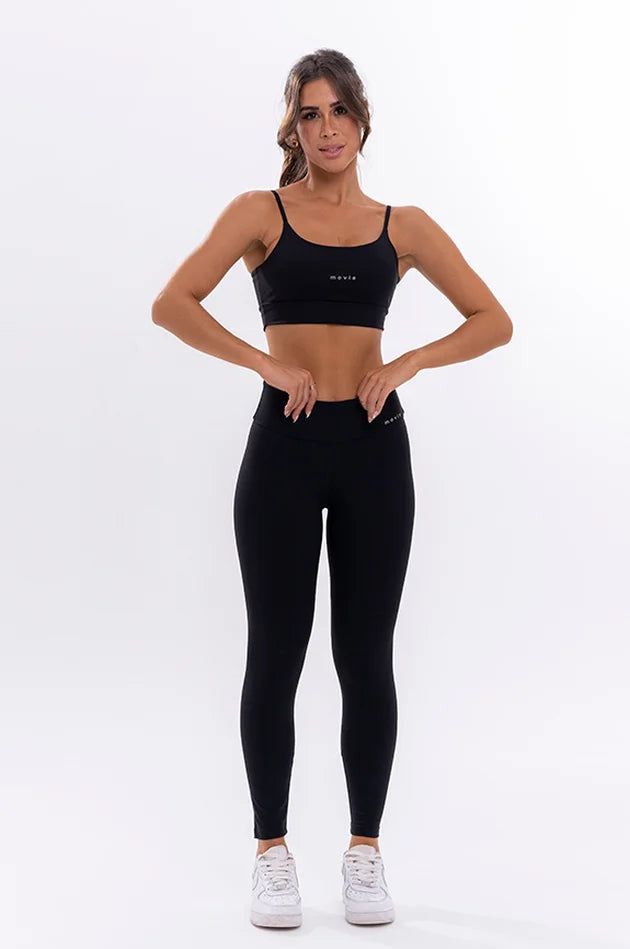 Conjunto Feminino Fitness Básico Calça e Top - Preto - Movie